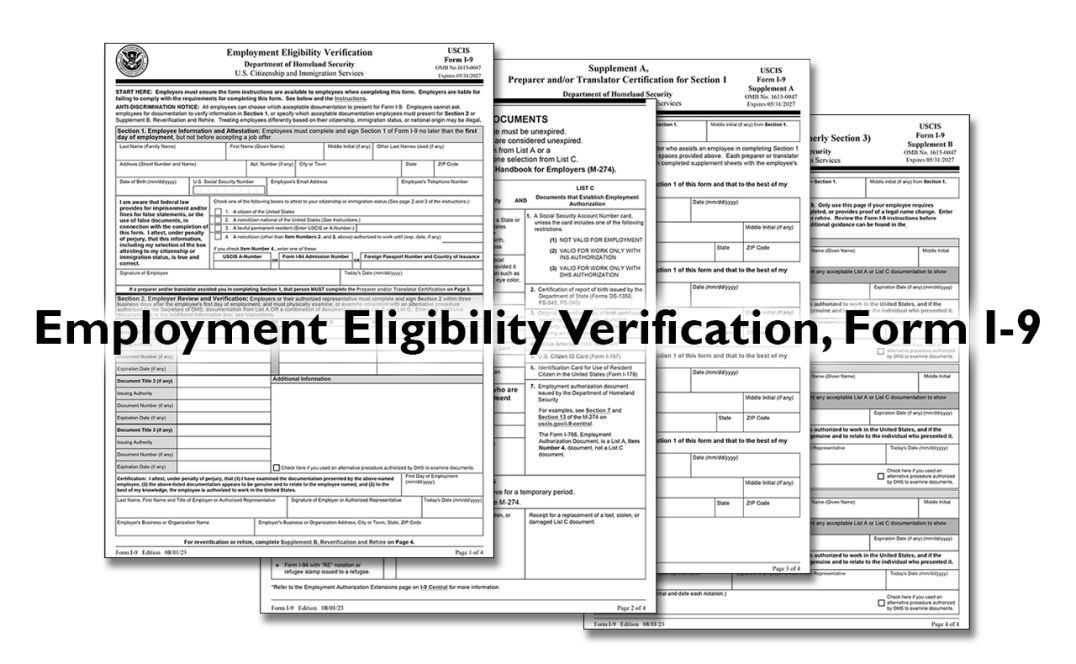 Display of the Employment Eligibility Verification Form I-9.