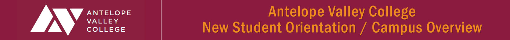 Antelope Valley College, New Student Orientation header graphic.