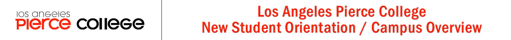 Los Angeles Pierce College, New Student Orientation header graphic.