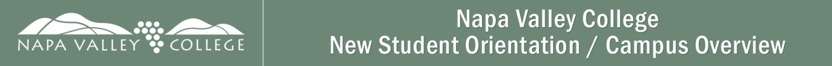 Napa Valley College, New Student Orientation header graphic.