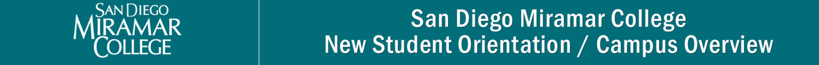 San Diego Miramar College, New Student Orientation header graphic.